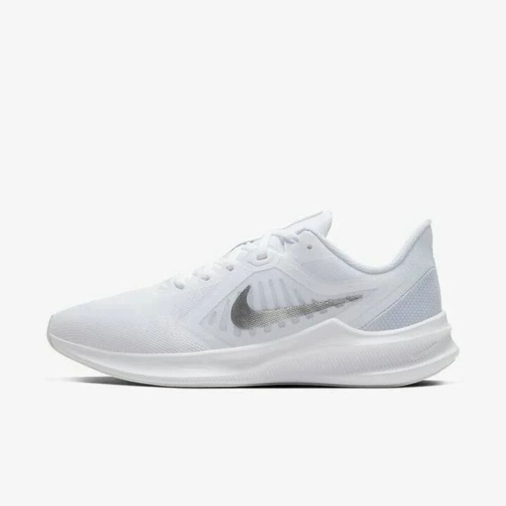 Nike Downshifter 10 Women’s 9.5 White Silver Running Shoes CI9984-100